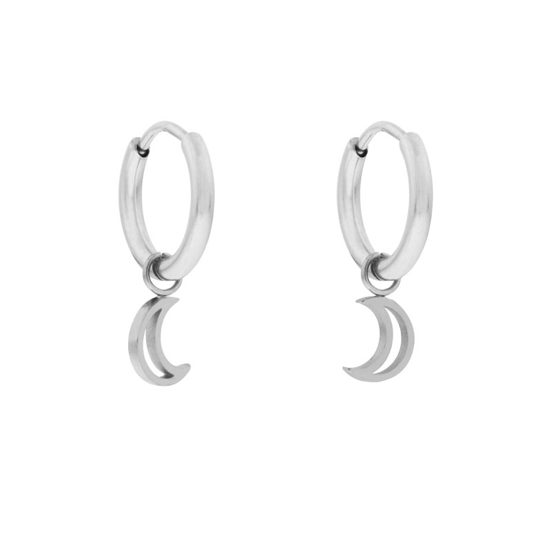 Oorbellen klein met hanger open maan zilver