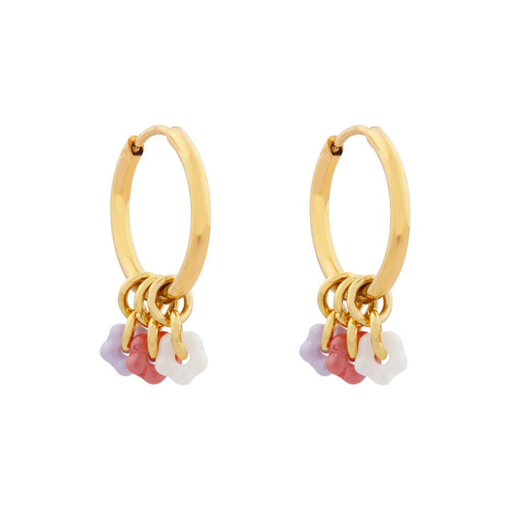 Earrings fine flowerpower white pink purple gold Earrings fine flowerpower white pink purple gold