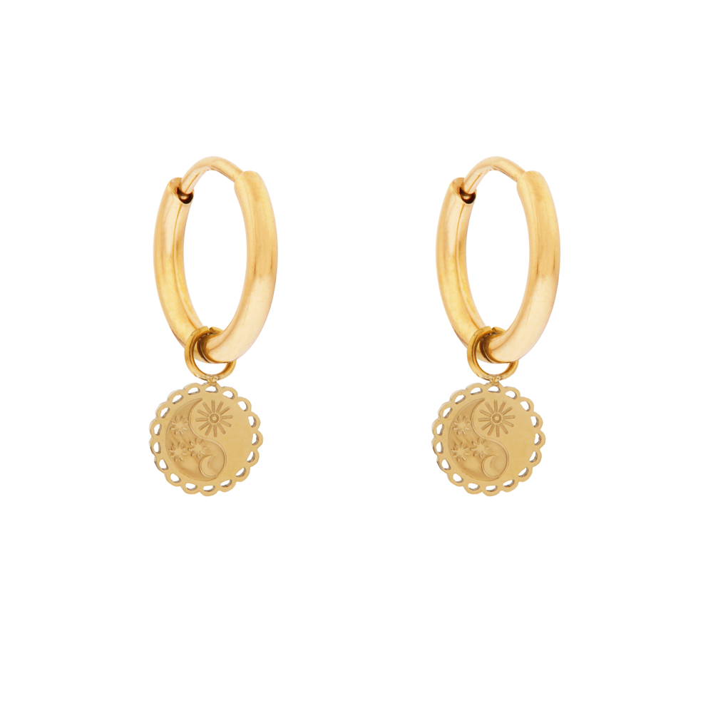 Earrings small with pendant coin day and night gold Earrings small with pendant coin day and night gold