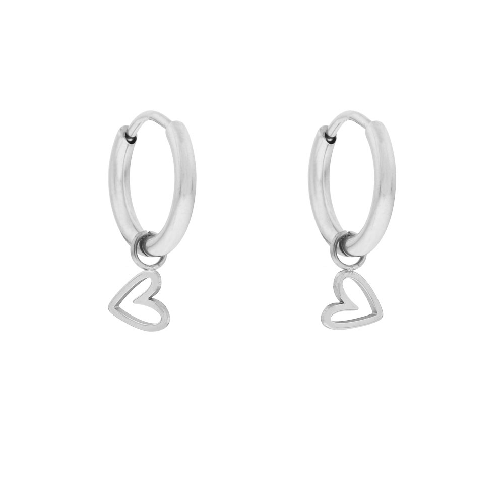 Earrings small with pendant tilted open heart