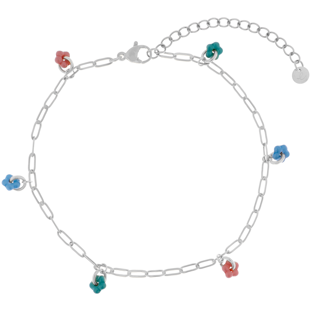 Anklet fine flowerpower red/green/blue