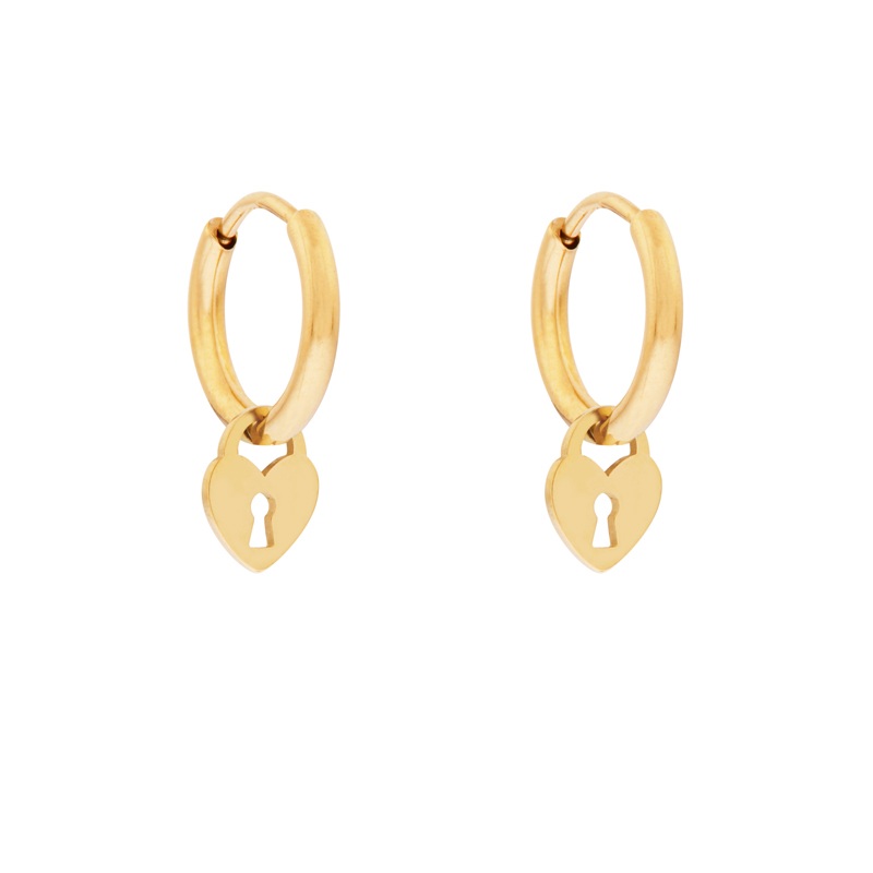 Oorbellen klein met hanger slotje goud