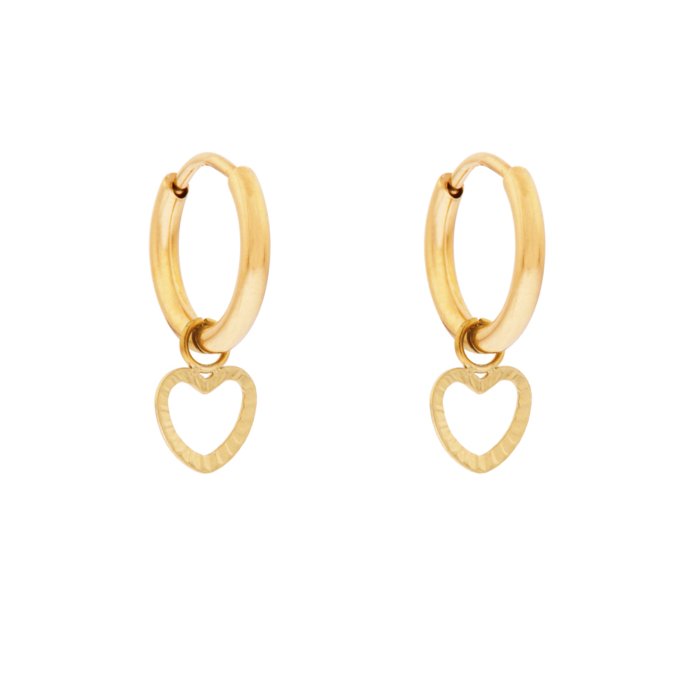 Oorbellen klein met hanger open geribbeld hartje goud Oorbellen klein met hanger open geribbeld hartje goud