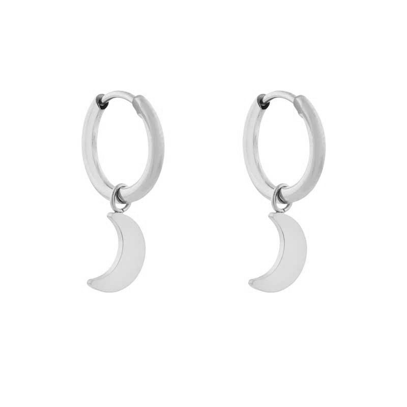 Earrings small with pendant moon large silver