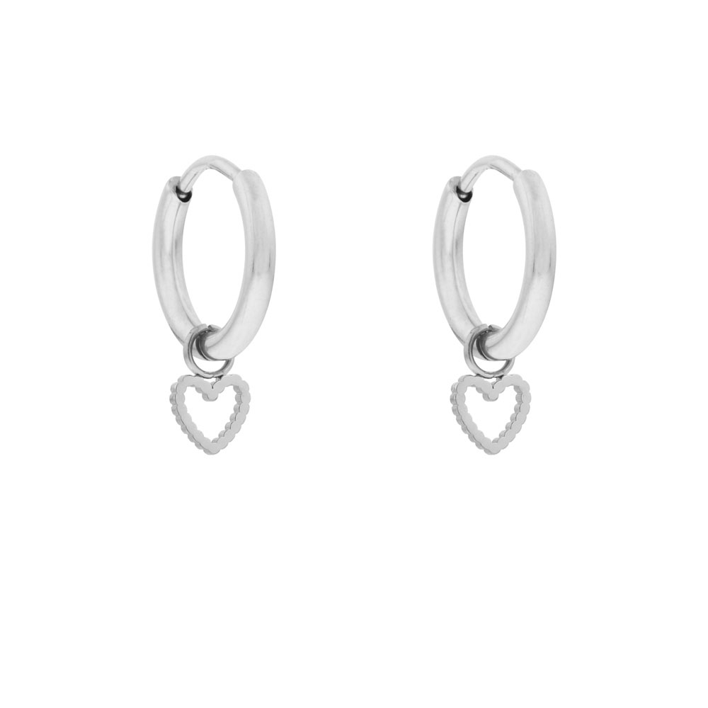 Earrings small with pendant open ribbed heart silver Earrings small with pendant open ribbed heart silver