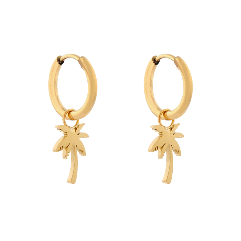 Oorbellen klein met hanger palmboom goud