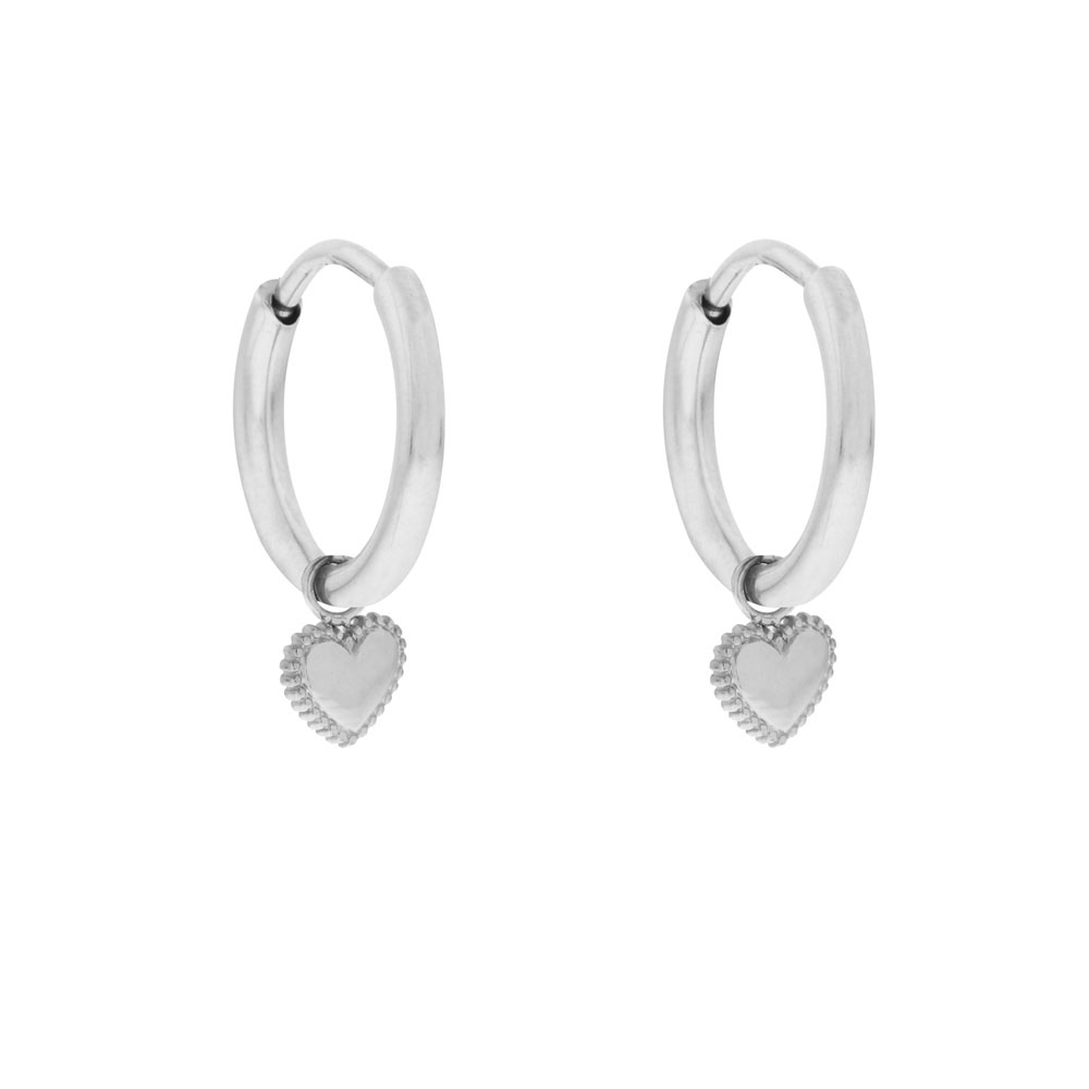 Earrings large with pendant dots heart silver Earrings large with pendant dots heart silver