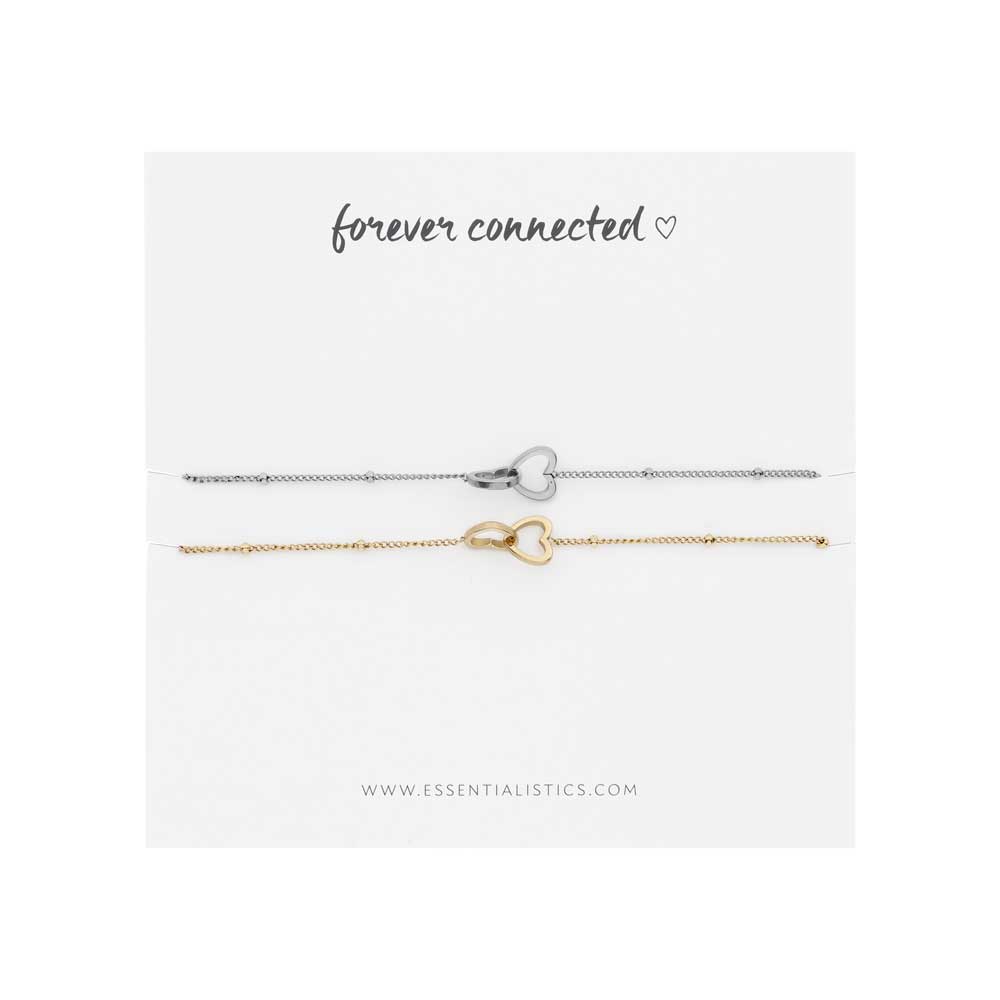 Bracelets set share - Forever connected - hearts - silver and gold