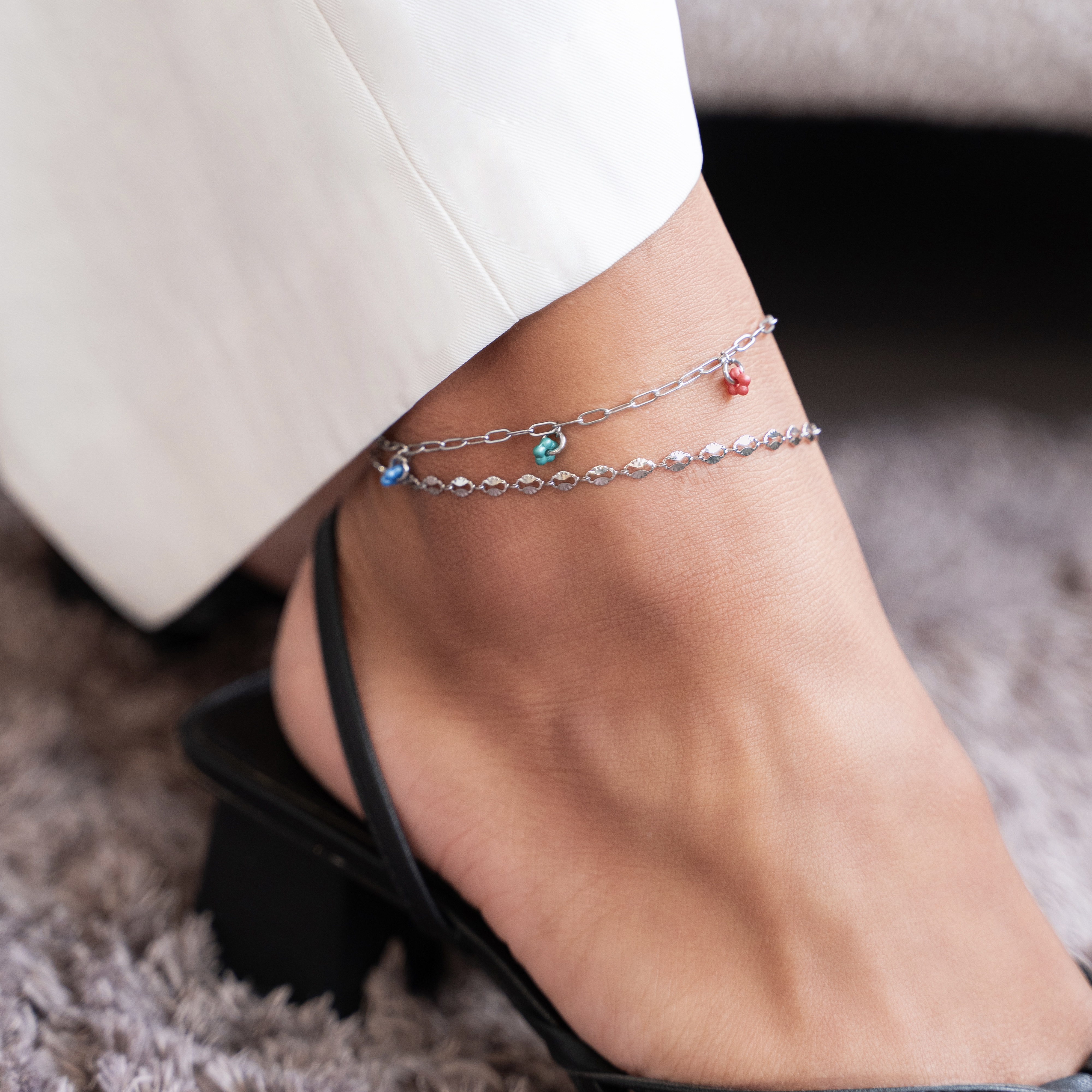 Anklet fine flowerpower red/green/blue