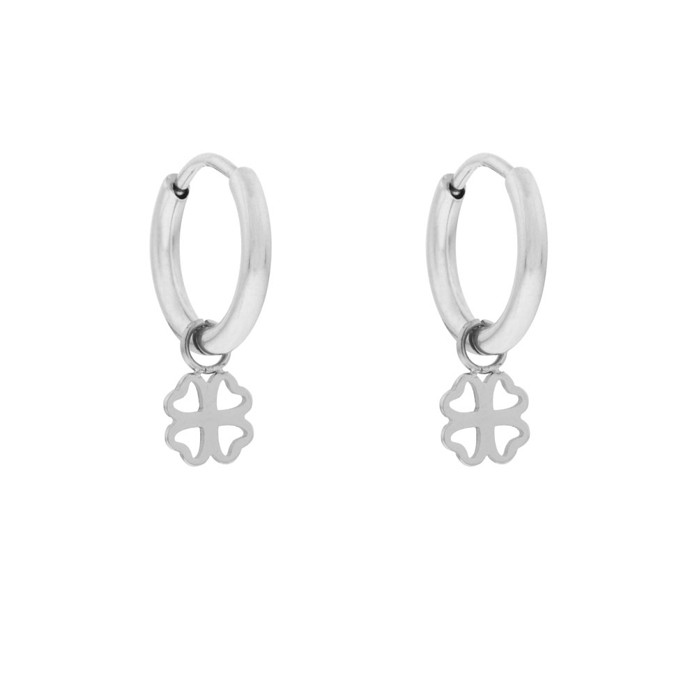 Earrings small with pendant clover open hearts silver Earrings small with pendant clover open hearts silver