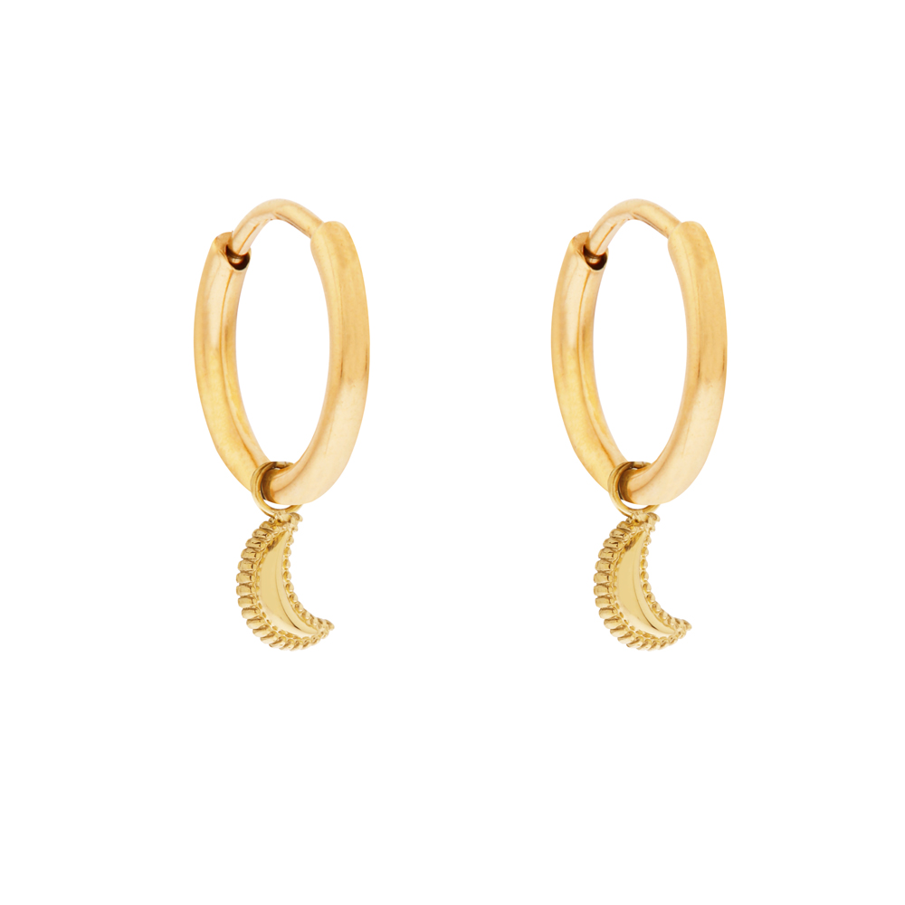 Earrings large with pendant dots moon gold Earrings large with pendant dots moon gold