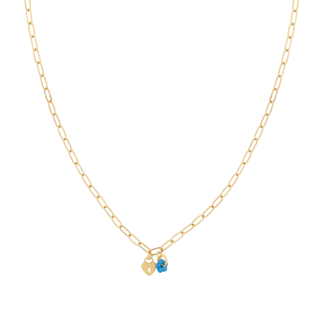 Necklace fine flower lock blue