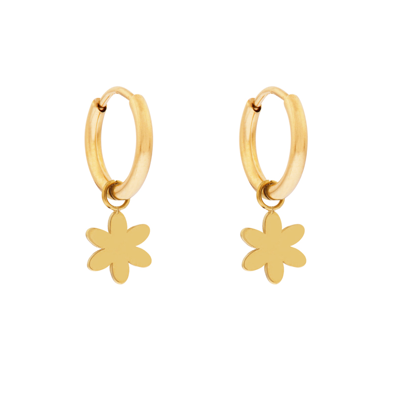 Oorbellen klein met hanger bloem goud Oorbellen klein met hanger bloem goud