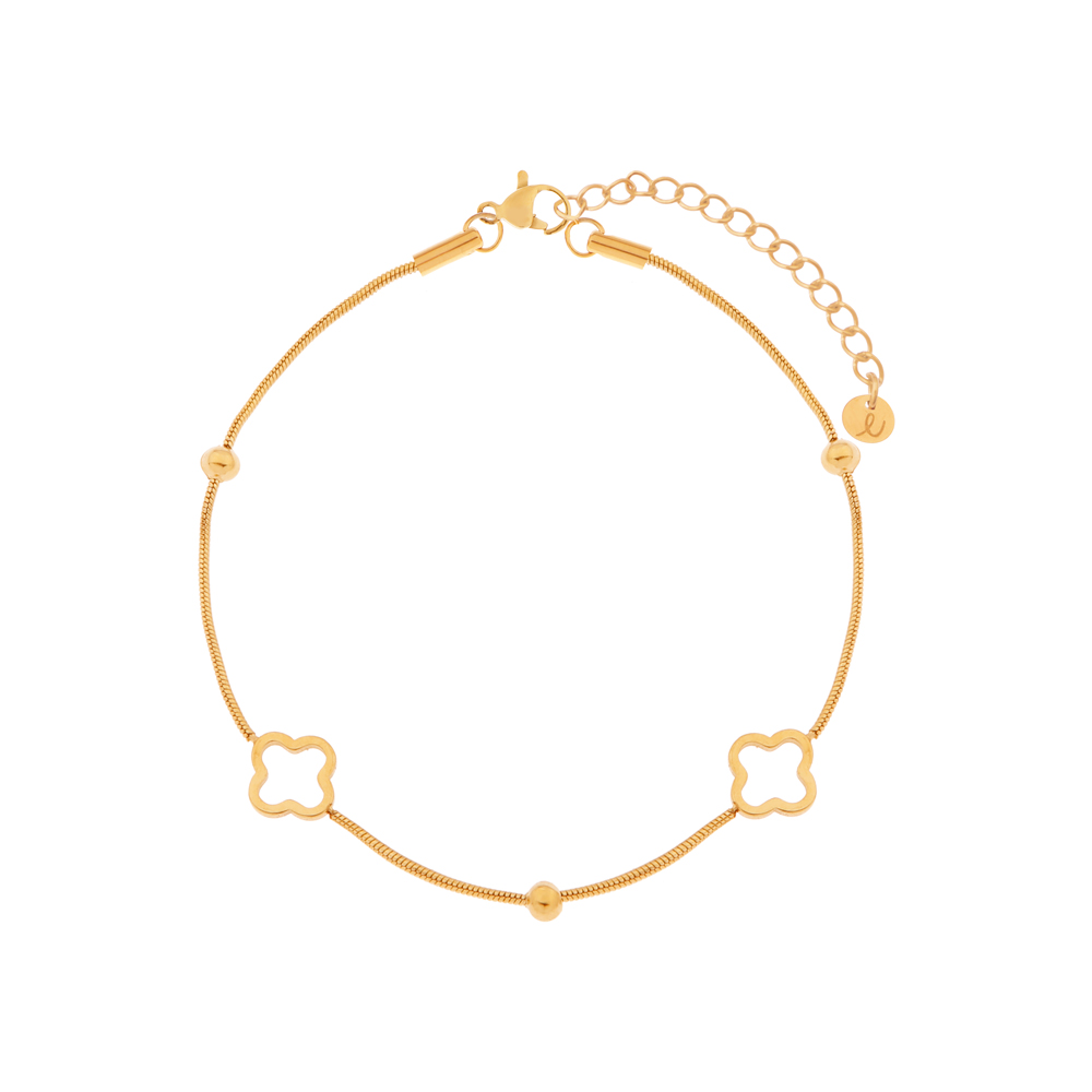 Armband balletjes en klavertjes goud Armband balletjes en klavertjes goud