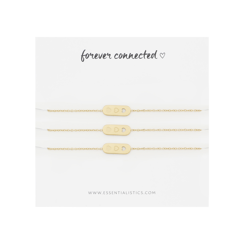 Armband set om te delen - forever connected - 3 hartjes - goud Armband set om te delen - forever connected - 3 hartjes - goud