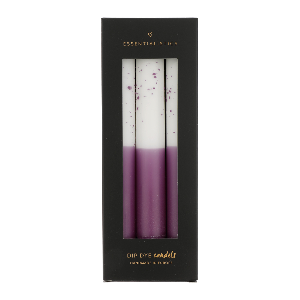 Dip dye confetti dinerkaars 3 stuks wit/paars Dip dye confetti dinerkaars 3 stuks wit/paars