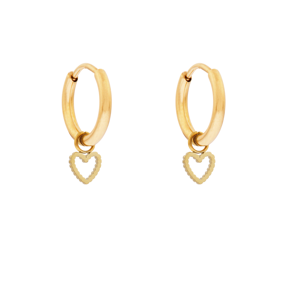 Oorbellen klein met hanger open geribbeld hartje goud Oorbellen klein met hanger open geribbeld hartje goud