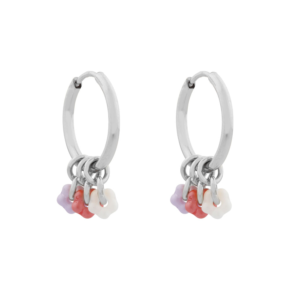 Oorbellen minimalistisch flowerpower wit roze paars zilver Oorbellen minimalistisch flowerpower wit roze paars zilver