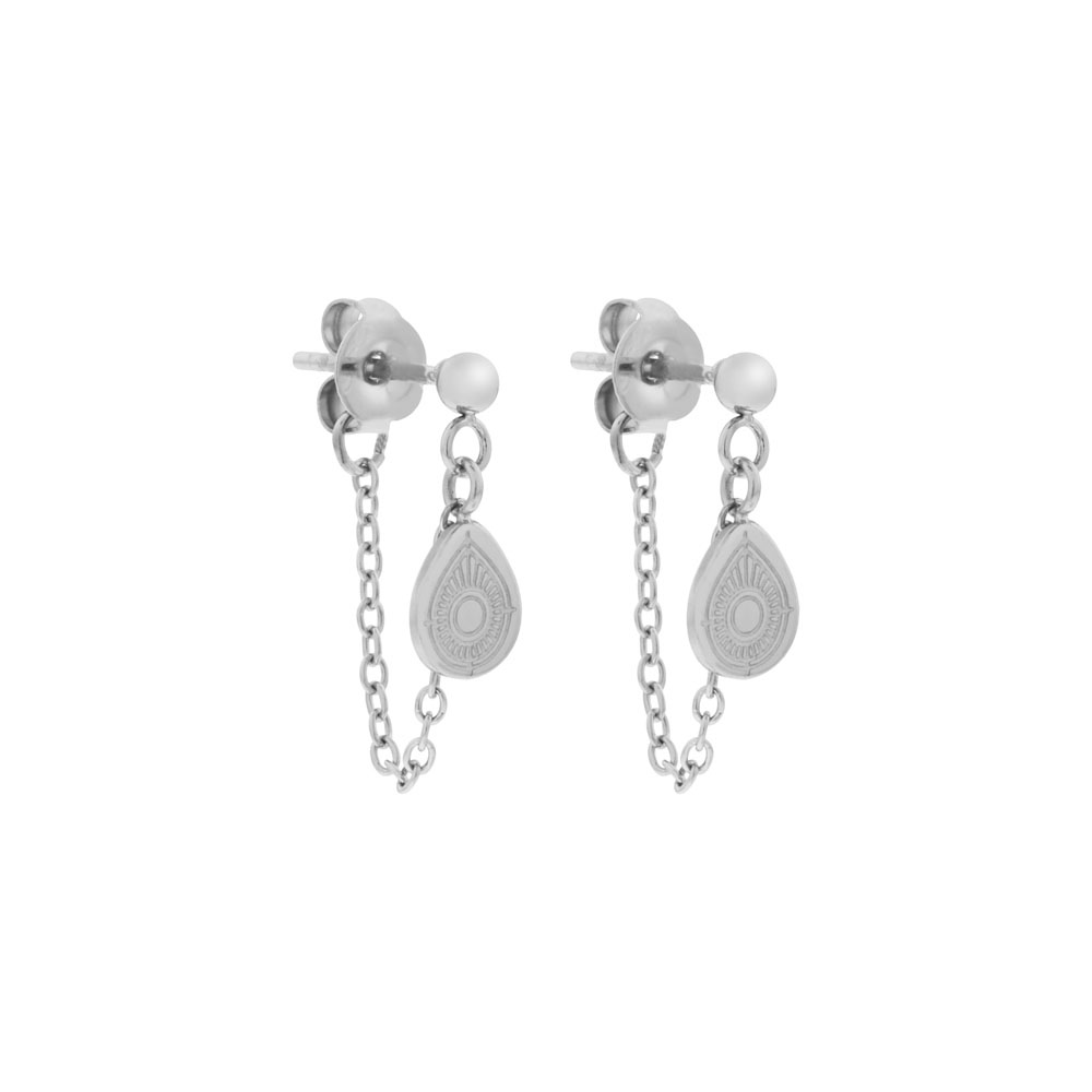 Stud earrings with chain and drop silver Stud earrings with chain and drop silver