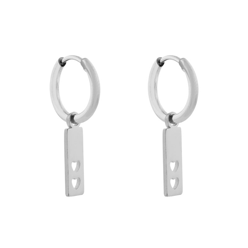 Earrings small with pendant bar cut out hearts silver