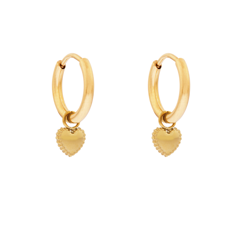 Oorbellen klein met hanger gestippeld hartje goud Oorbellen klein met hanger gestippeld hartje goud
