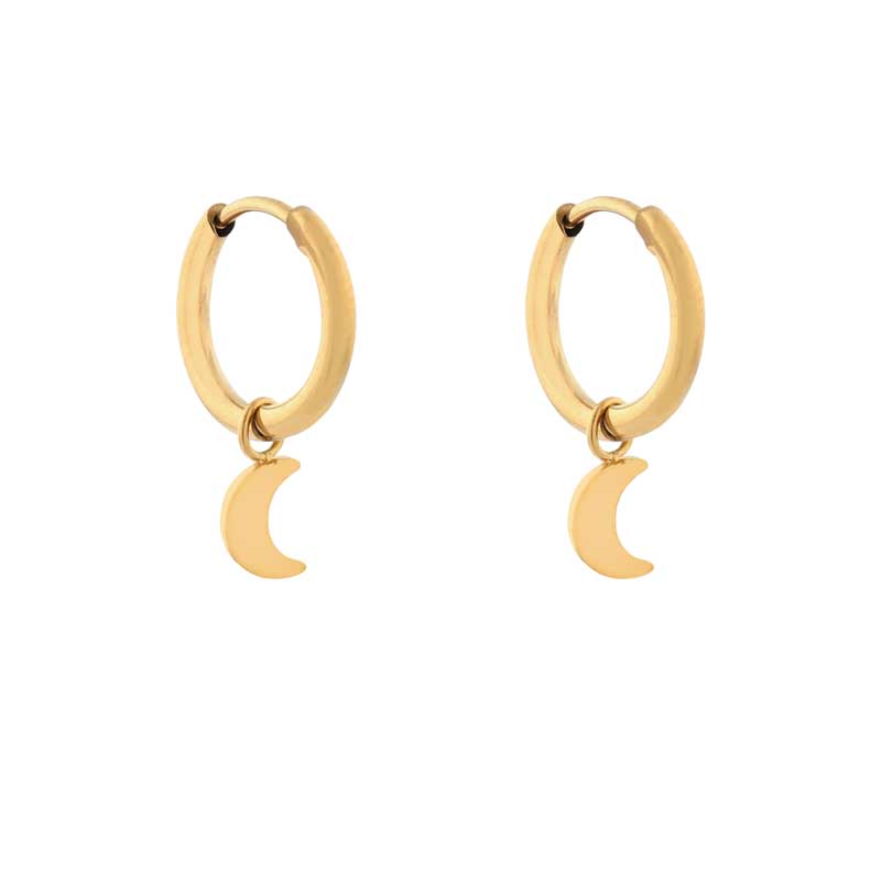 Oorbellen klein met hanger maan klein goud Oorbellen klein met hanger maan klein goud