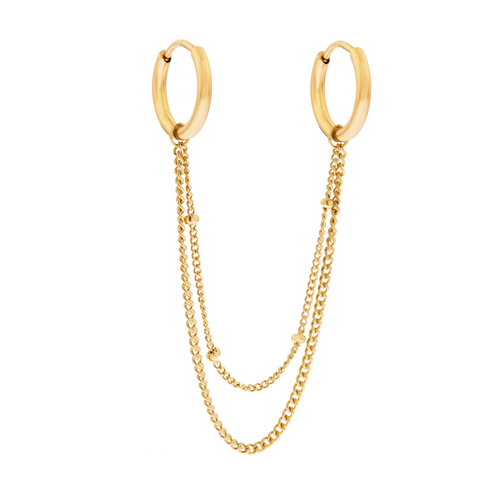 Earrings double ring chain plain and dots gold Earrings double ring chain plain and dots gold