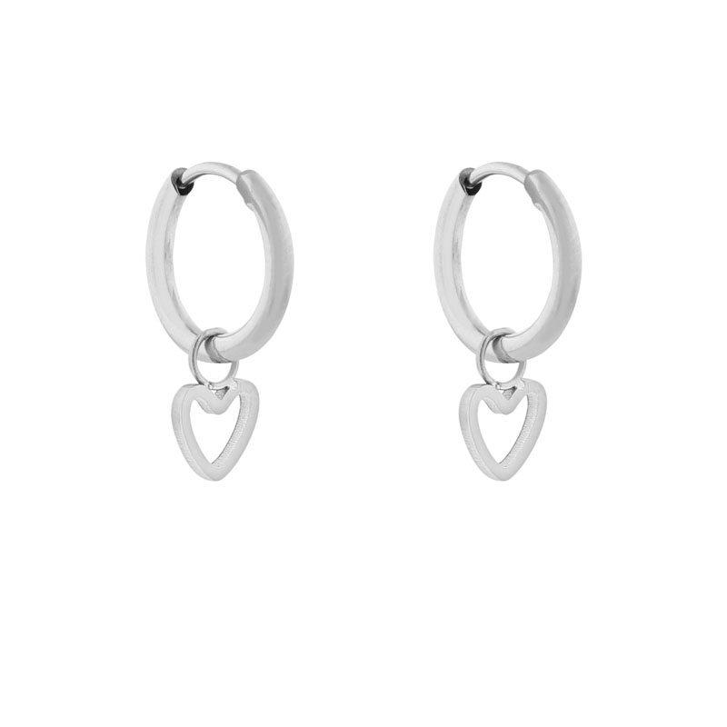 Earrings small with pendant open heart silver Earrings small with pendant open heart silver