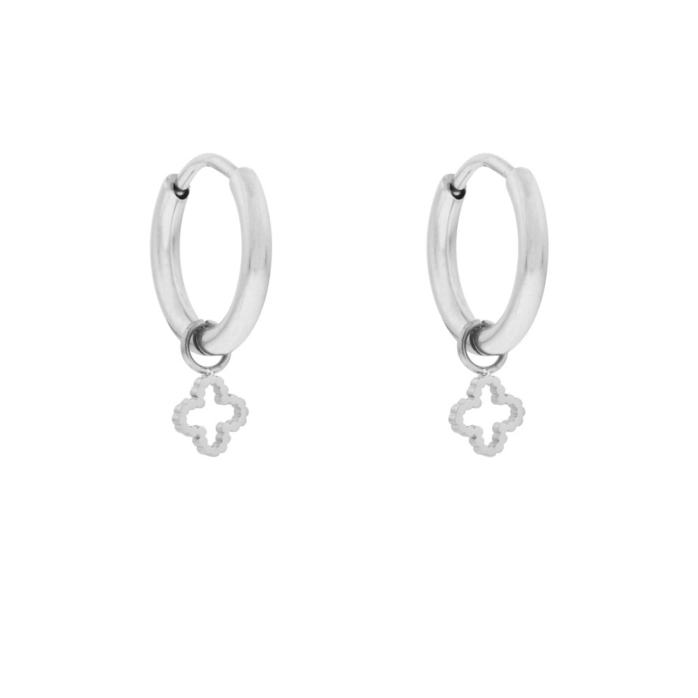 Earrings small with pendant open ribbed clover silver Earrings small with pendant open ribbed clover silver