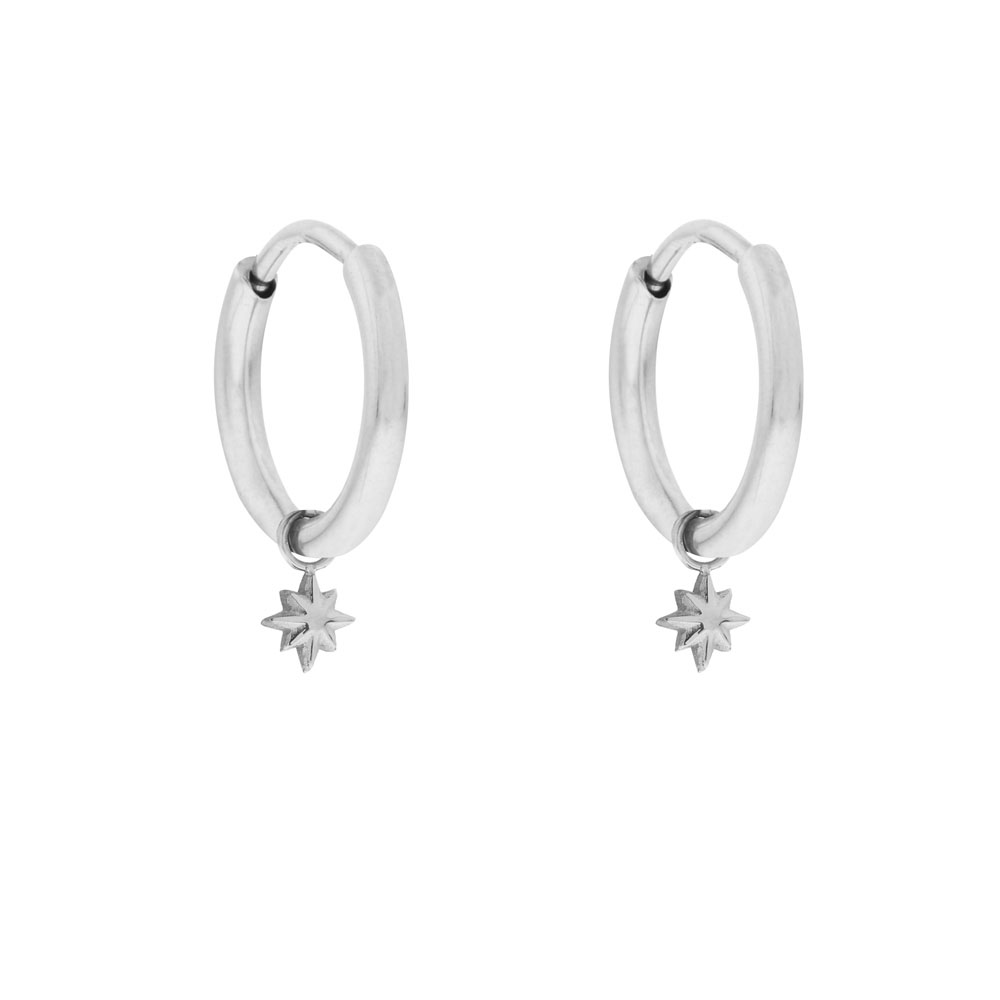Oorbellen groot met hanger noordster zilver