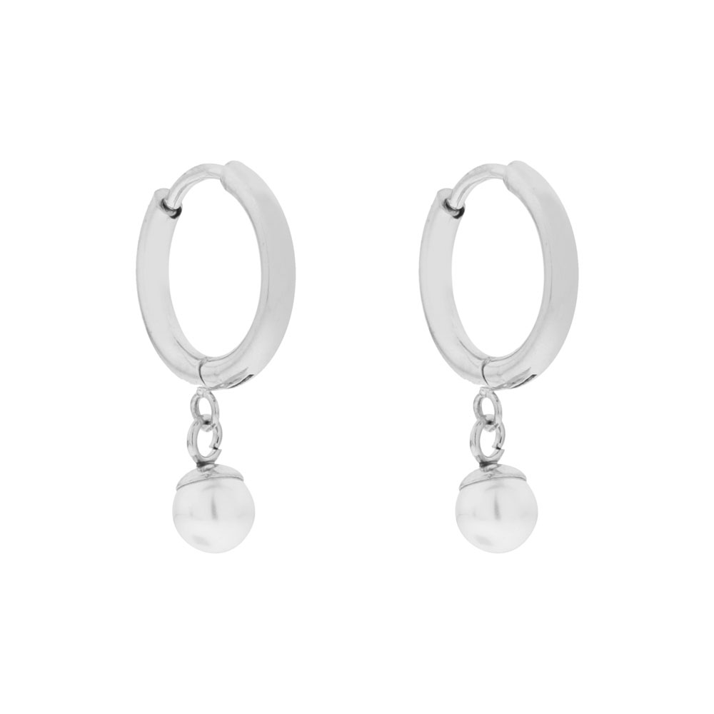 Oorbellen groot met hanger parel zilver