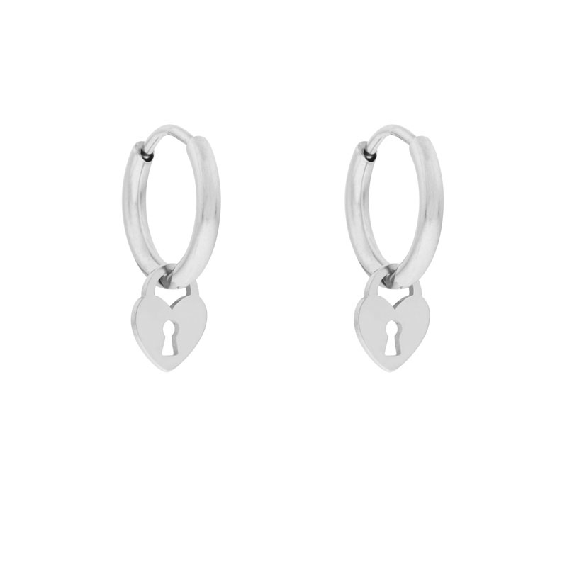 Earrings small with pendant lock silver Earrings small with pendant lock silver